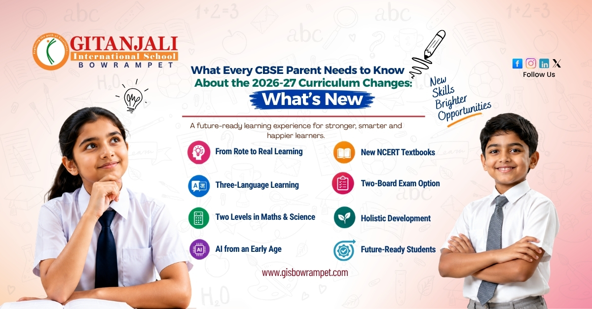 Parent and child reviewing CBSE Curriculum 2026-27 changes at Gitanjali International School Bowrampet