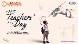 Students presenting handmade eco-friendly cards to teachers during Teachers' Day celebration at Gitanjali International School, Bowrampet
