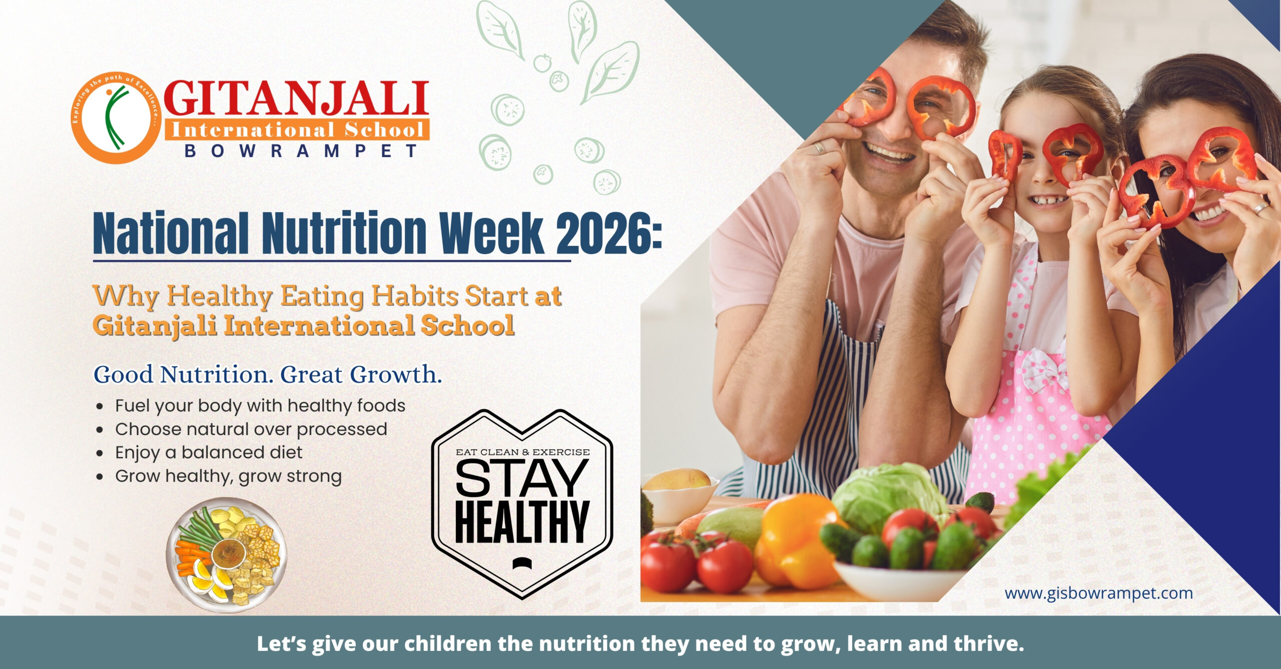Students at Gitanjali International School Bowrampet exploring a school kitchen garden during National Nutrition Week 2026