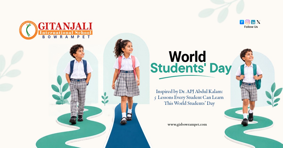 Students at Gitanjali International School Bowrampet celebrating World Students’ Day with lessons inspired by Dr. APJ Abdul Kalam